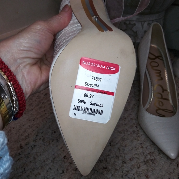 Sam Edelman Hazel Sexy White Croc Embossel Leather Pointed Toe Pumps - Picture 5 of 6